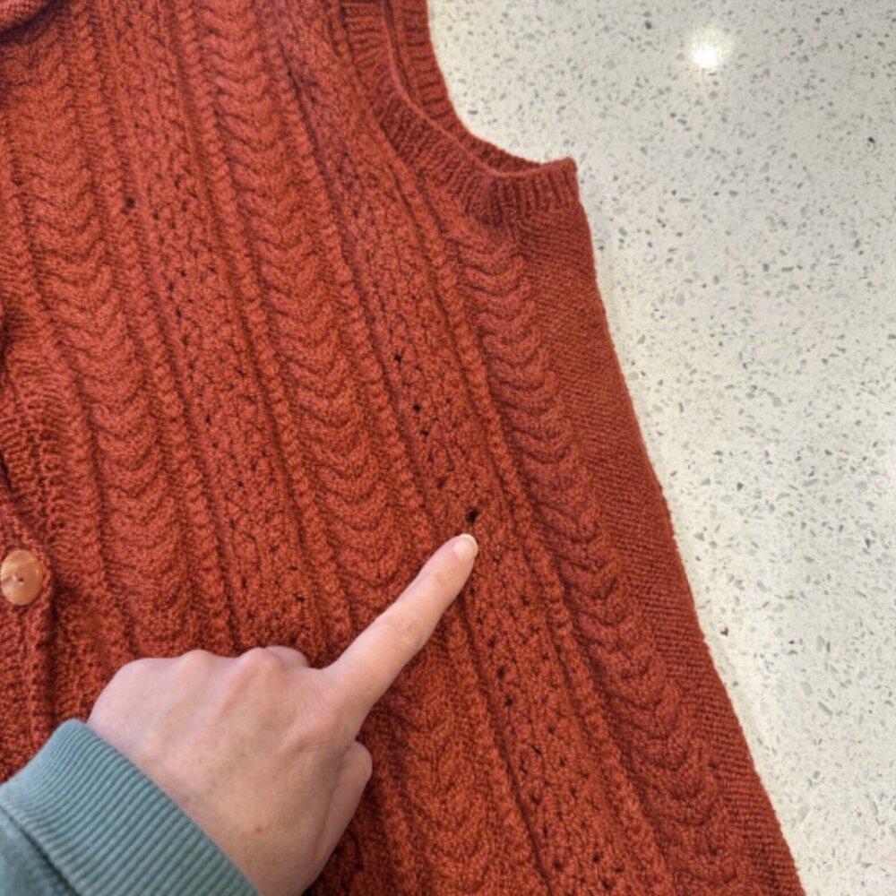 Women's Hand Knit Rust Crochet Sweater Vest‎ Open Front Grannycore Large VINTAGE - Picture 8 of 9